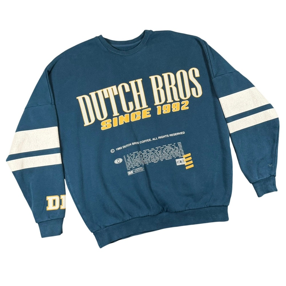 Dutch Bros Coffee Sweatshirt Mens XL Blue Graphic Stripe Crewneck Streetwear